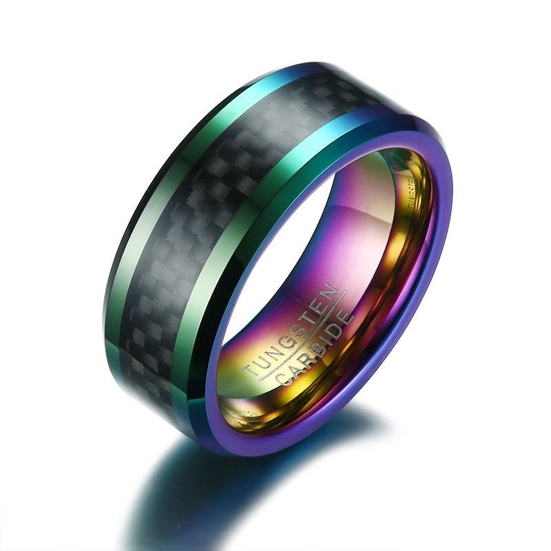 Rainbow Tungsten Carbide Ring with Beveled Edges